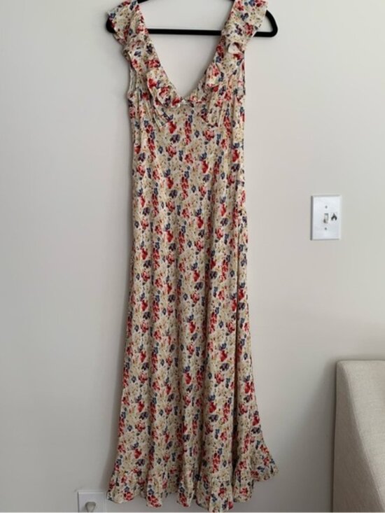 Doen Arleen Silk Ruffle Floral V Neck Slip Midi Maxi Dress Wildflower Thicket - Picture 6 of 12